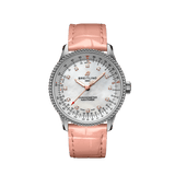 Breitling Navitimer Automatic 35 Mother of Pearl Dial Pink Leather Strap Watch for Women - A17395211A1P3