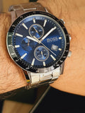 Hugo Boss Rafale Quartz Blue Dial Silver Steel Strap Watch for Men - 1513510