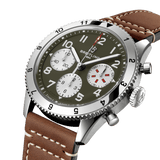 Breitling Avi Chronograph 42 Curtiss Warhawk Green Dial Brown Leather Strap Watch for Men - A233802A1L1X1