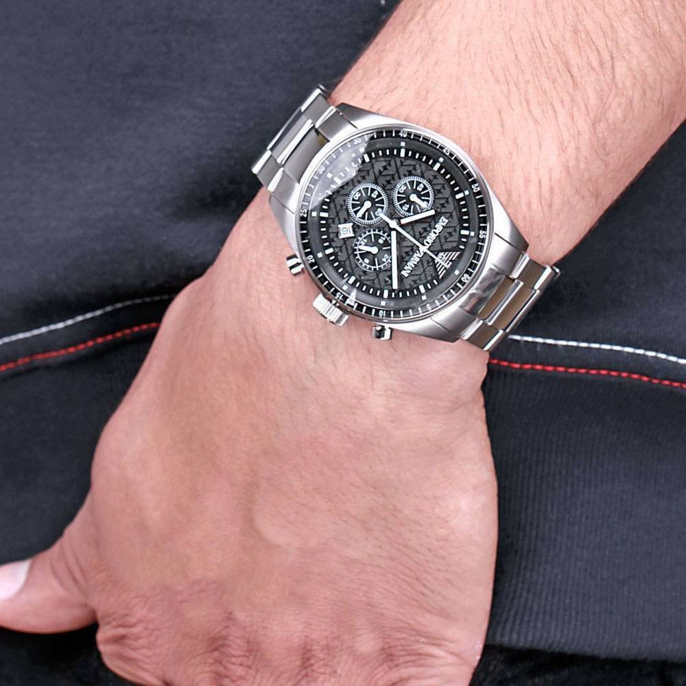 Emporio Armani Sportivo Chronograph Black Dial Silver Stainless