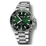 Oris Aquis Date Green Dial Silver Steel Strap Watch for Men - 0173377304157-0782405PEB