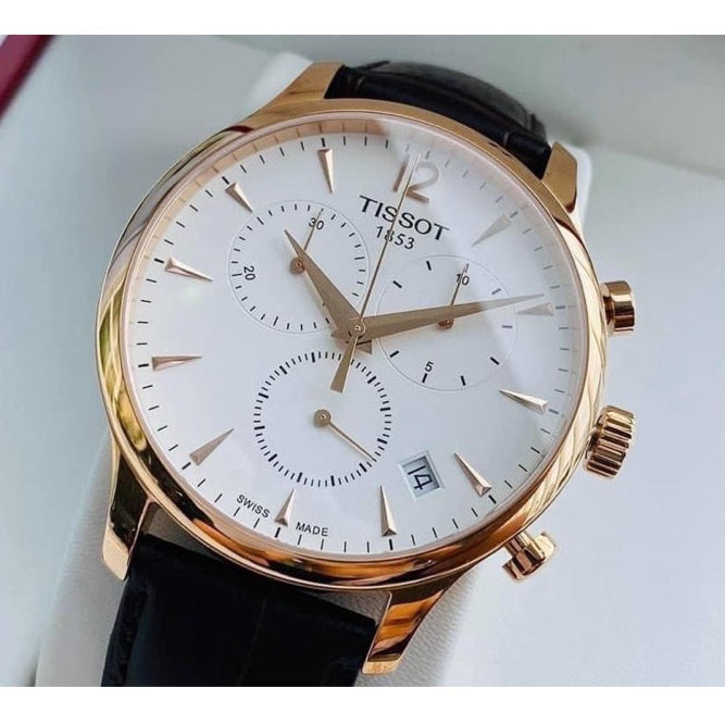 Tissot T Classic Tradition Chronograph White Dial Brown Leather