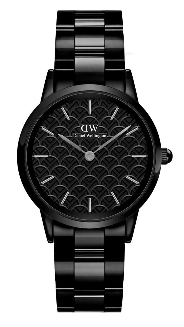 Daniel Wellington Iconic Link Ceramic Black Dial Black Steel Strap Watch For Women - DW00100415