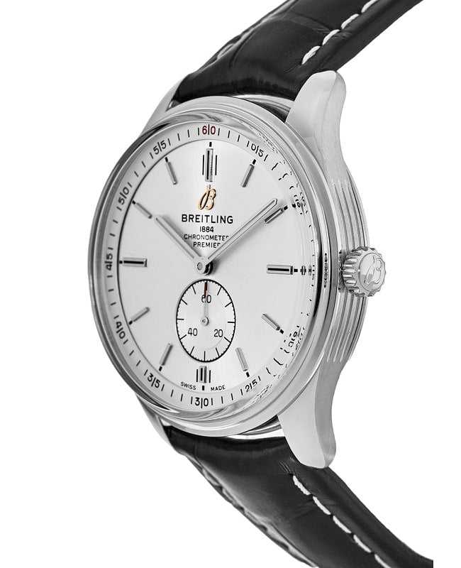 Breitling Premier Automatic 40mm Silver Dial Black Leather Strap Watch for Men - A37340351G1P1