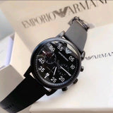 Emporio Armani Luigi Chronograph Black Dial Black Leather Strap Watch For Men - AR11133