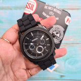 Fossil Machine Chronograph Black Dial Black Silicone Strap Watch for Men - FS4487