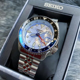 Seiko 5 Sports Automatic GMT SKX Sports Style Asia Exclusive Limited Edition Ice Blue Dial Silver Steel Strap Watch For Men - SSK029K1