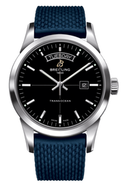 Breitling Transocean Day & Date 42mm Automatic Black Dial Blue Mesh Bracelet Mens Watch - A4531012/BB69/280S/ A20S.1
