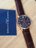 Tommy Hilfiger Alden Quartz Blue Dial Brown Leather Strap Watch for Men - 1791308