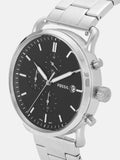 Fossil The Commuter Black Dial Silver Steel Strap Watch for Men - FS5399