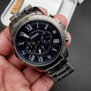 Fossil Grant Chronograph Blue Dial Grey Steel Strap Watch for Men - FS4831