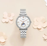 Fossil Jacqueline Multifunction Moonphase White Dial Silver Steel Strap Watch for Women - ES5164