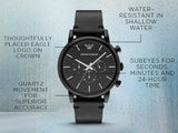 Emporio Armani Dress Chronograph Black Dial Black Leather Strap Watch For Men - AR1918