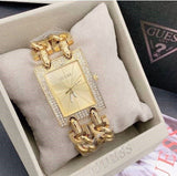 Guess MOD Heavy Metal Diamonds Gold Dial Gold Steel Strap Watch for Women - W0072L1