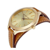 Michael Kors Runway Gold Dial Brown Leather Strap Watch For Women - MK2256