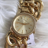 Michael Kors Nini Three Hand Gold Dial Gold Steel Strap Watch For Women - MK3235