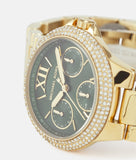 Michael Kors Camille Multifunction Green Dial Gold Steel Strap Watch For Women - MK6981