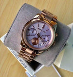 Michael Kors Runway Chronograph Purple Dial Rose Gold Steel Strap Watch For Women - MK6163