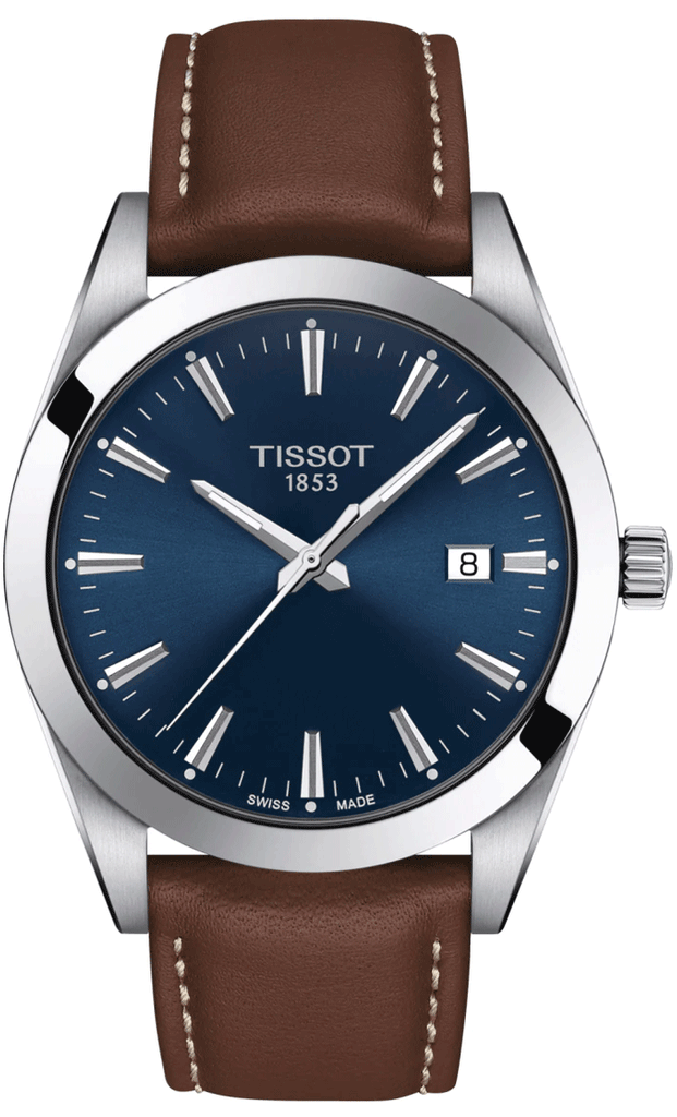 Tissot Gentleman Blue Dial Brown Leather Strap Watch For Men