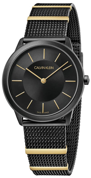 Calvin Klein Minimal Black Dial Black Steel Strap Watch For Men - K3M524Z1