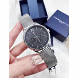 Tommy Hilfiger Damon Quartz Chronograph Black Dial Silver Mesh Bracelet Watch for Men - 1791415