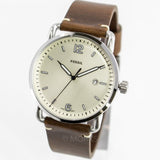 Fossil The Commuter White Dial Brown Leather Strap Watch for Men - FS5275