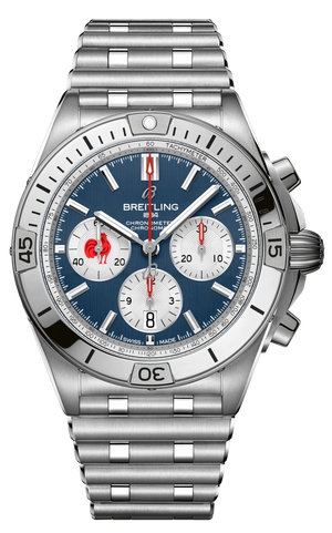 Breitling Chronomat B01 42 Six Nations France Blue Dial Silver Steel Strap Watch for Men - AB0134A81C1A1