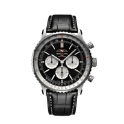 Breitling Navitimer B01 Chronograph 46 Black Dial Black Leather Strap Watch for Men - AB0137211B1P1