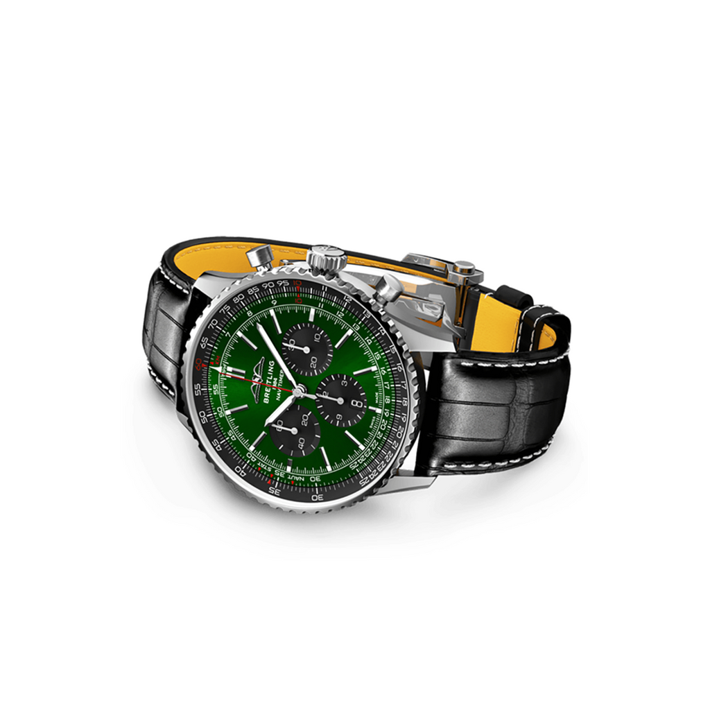 Breitling Navitimer B01 Chronograph 46 Dark Green Dial Black Leather Strap  Watch | AB0137241L1P1