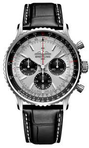 Breitling Navitimer B01 Chronograph 43 Silver Dial Black Leather Strap Watch for Men - AB0138241G1P1