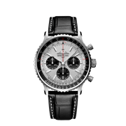 Breitling Navitimer B01 Chronograph 43 Silver Dial Black Leather Strap Watch for Men - AB0138241G1P1
