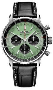 Breitling Navitimer B01 Chronograph 43 Green Dial Black Leather Strap Watch for Men - AB0138241L1P1