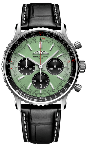 Breitling Navitimer B01 Chronograph 43 Green Dial Black Leather Strap Watch for Men - AB0138241L1P1