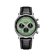 Breitling Navitimer B01 Chronograph 43 Green Dial Black Leather Strap Watch for Men - AB0138241L1P1