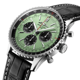 Breitling Navitimer B01 Chronograph 43 Green Dial Black Leather Strap Watch for Men - AB0138241L1P1