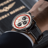 Breitling Navitimer B01 Chronograph 43 Boeing 747 White Dial Black Leather Strap Watch for Men - AB01383B1G1P1