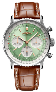 Breitling Navitimer B01 Chronograph 41 Green Dial Brown Leather Strap Watch for Men - AB0139211L1P1