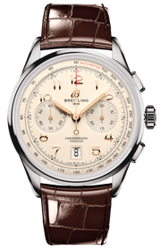 Breitling Premier B01 Chronograph 42 White Dial Brown Leather Strap Watch for Men - AB0145211G1P1