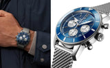 Breitling Superocean Heritage B01 Chronograph 44 Blue Dial Silver Mesh Bracelet Watch for Men - AB0162161C1A1