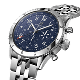 Breitling Super Avi B04 Chronograph GMT 46 Tribute to Vought F4U Corsair Blue Dial Silver Steel Strap Watch for Men - AB04451A1C1A1