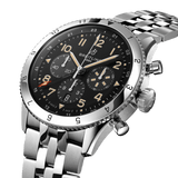 Breitling Super Avi B04 Chronograph GMT 46 P-51 Mustang Black Dial Silver Steel Strap Watch for Men - AB04453A1B1A1