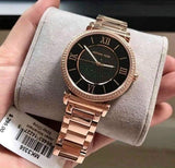 Michael Kors Catlin Black Diamonds Dial Rose Gold Steel Strap Watch for Women - MK3356