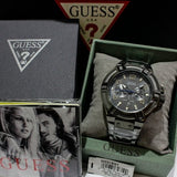 Guess Rigor Multifunction Black Dial Black Steel Strap Watch For Men - W0218G1