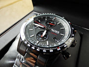 Hugo Boss Aero Chronograph Black Dial Black Steel Strap Watch for Men - 1513771