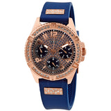 Guess Frontier DIamonds Gold Dial Blue Rubber Strap Watch For Women - W1160L3