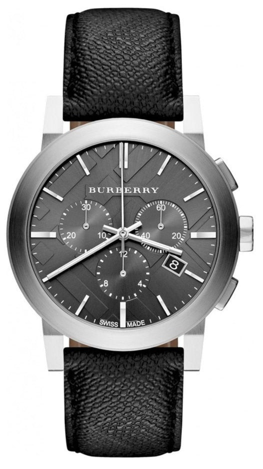 Burberry The City Grey Dial Black Leather Strap Watch for Men