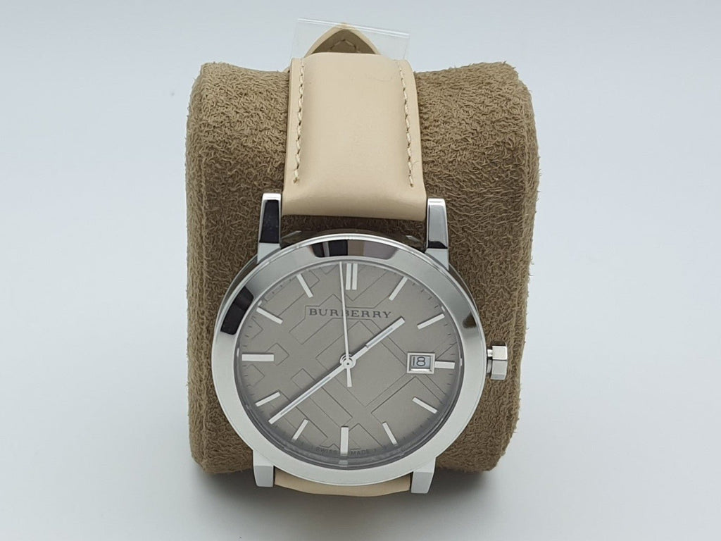 Burberry The City Silver Dial Beige Leather Strap Unisex Watch
