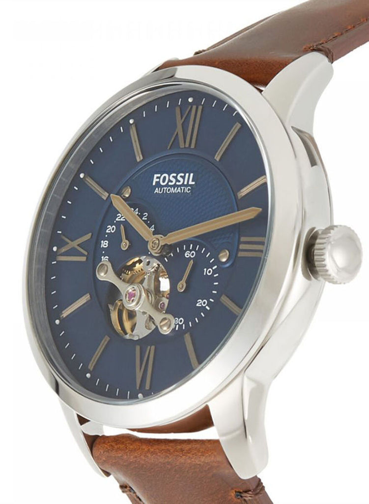 Fossil Townsman Automatic Blue Dial Brown Leather Strap Watch for Men