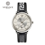 Versace V-Circle Black Manifesto Courage Quartz Silver Dial Black Leather Strap Watch for Men - VBQ080017