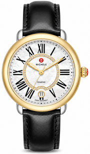 Michele Serein Mother of Pearl Dial Black Leather Strap Watch for Women - MWW21B000019